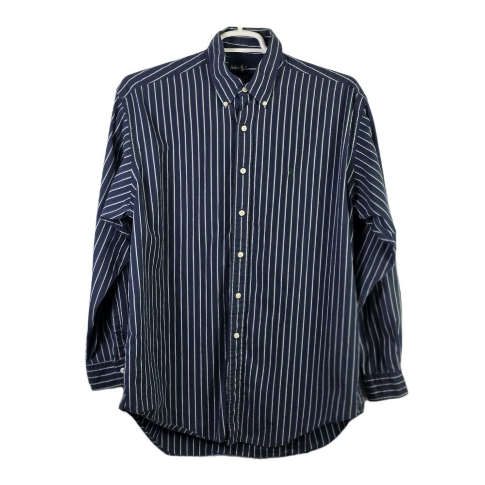 Ralph Lauren Men's Large Blaire Blue With White Striped Long Sleeve Button Down
